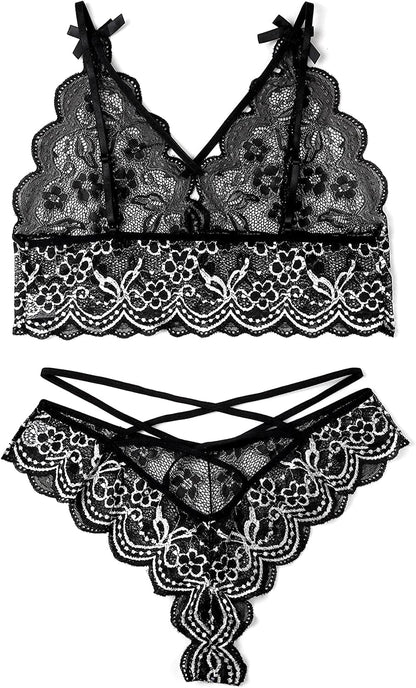 Allribelly Women Sexy Lingerie Set Lace Bra and Panty Sets Strappy 2 Piece Lingerie