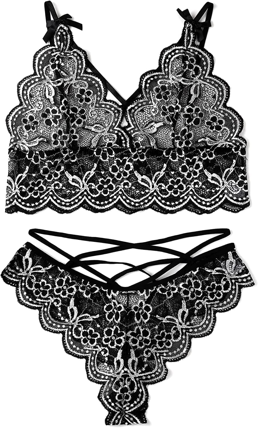 Allribelly Women Sexy Lingerie Set Lace Bra and Panty Sets Strappy 2 Piece Lingerie