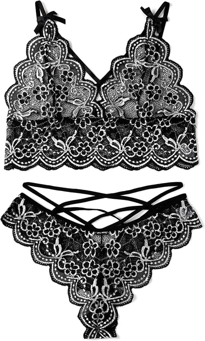 Allribelly Women Sexy Lingerie Set Lace Bra and Panty Sets Strappy 2 Piece Lingerie