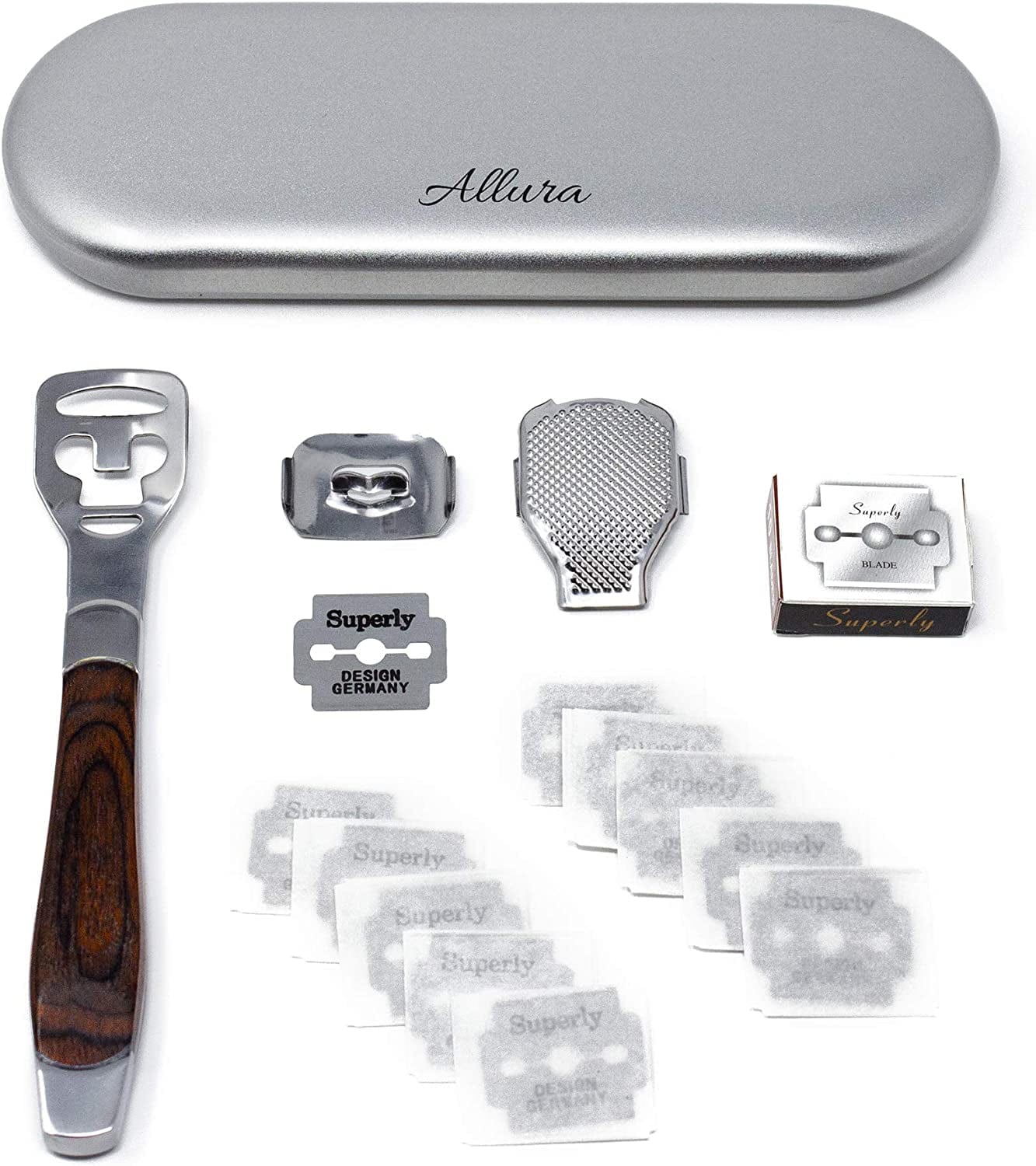 Allura Foot Care Pedicure Callus Shaver Cutter Rasp File Hard Skin Corn Remover Wood Handle 10 Blades (Case Included) Health & Beauty > Personal Care > Foot Care Allura Callus Shaver  