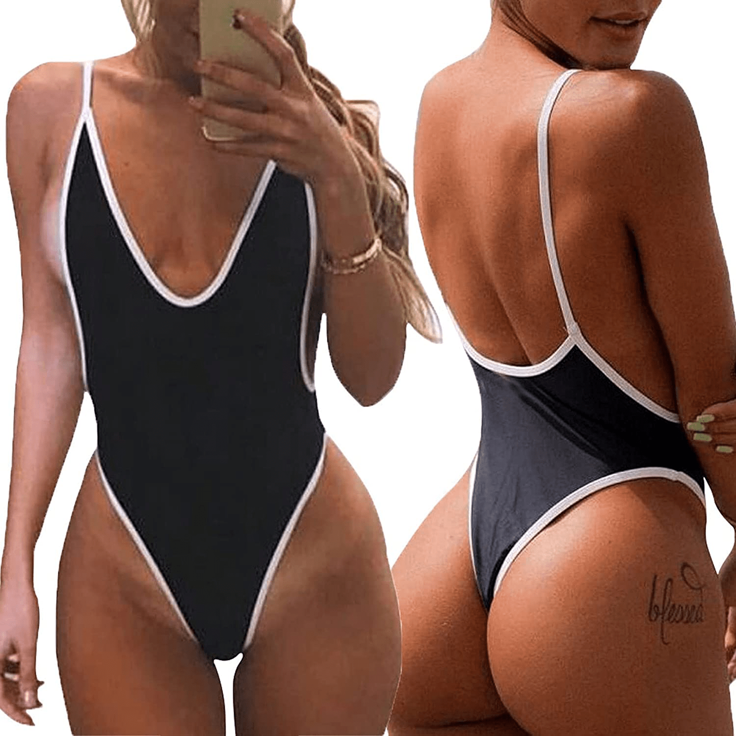 Allurelove Swimsuits for Women Sexy Monokini Deep V One Piece Bathing Suits Backless Cheeky Swimwear Semi Thong Bikini Apparel & Accessories > Clothing > Swimwear Kylie Max   