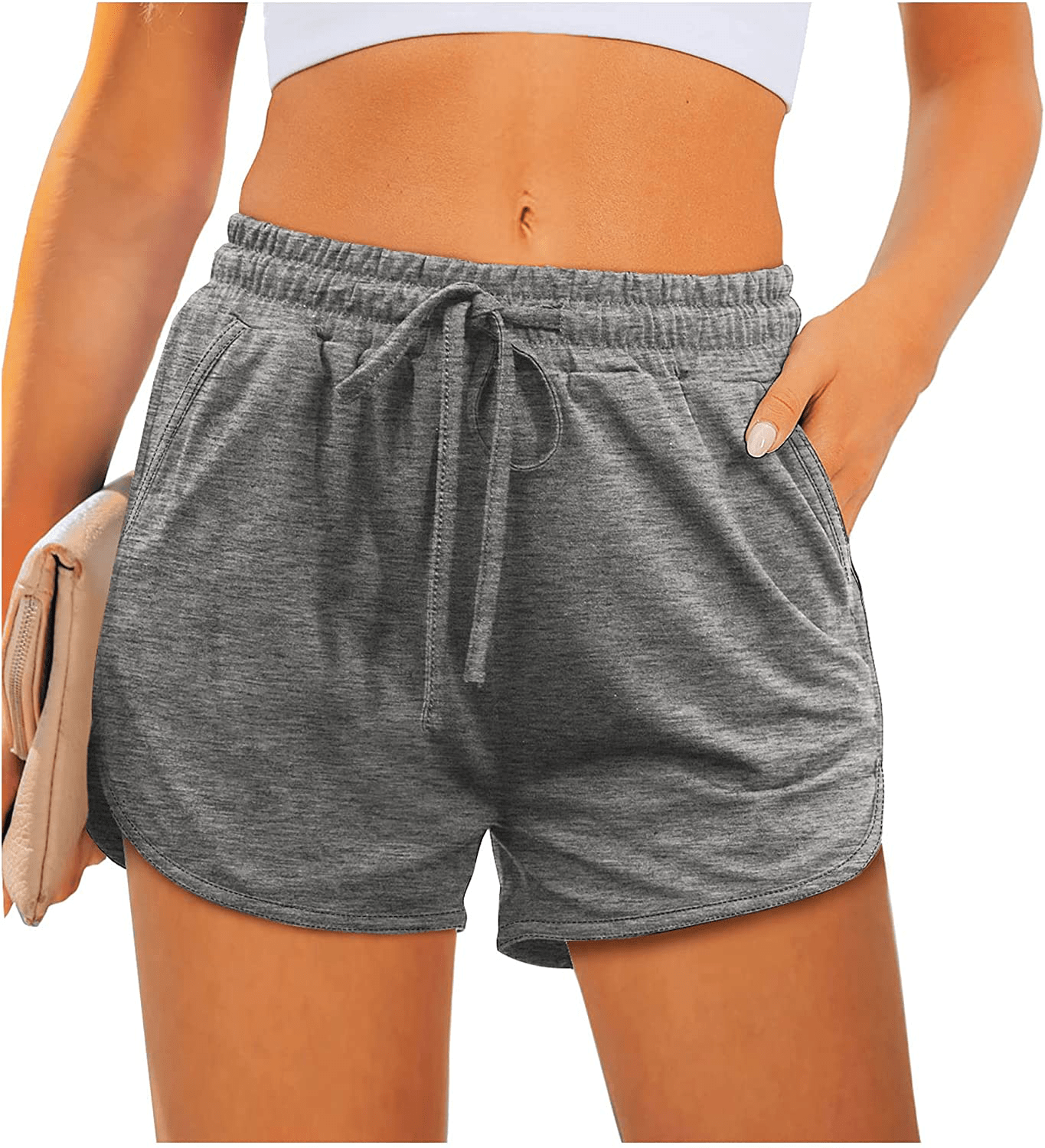 Aloodor Womens Athletic Shorts Running Dolphin Shorts with Pockets and Drawstring Apparel & Accessories > Clothing > Shorts Kylie Max   