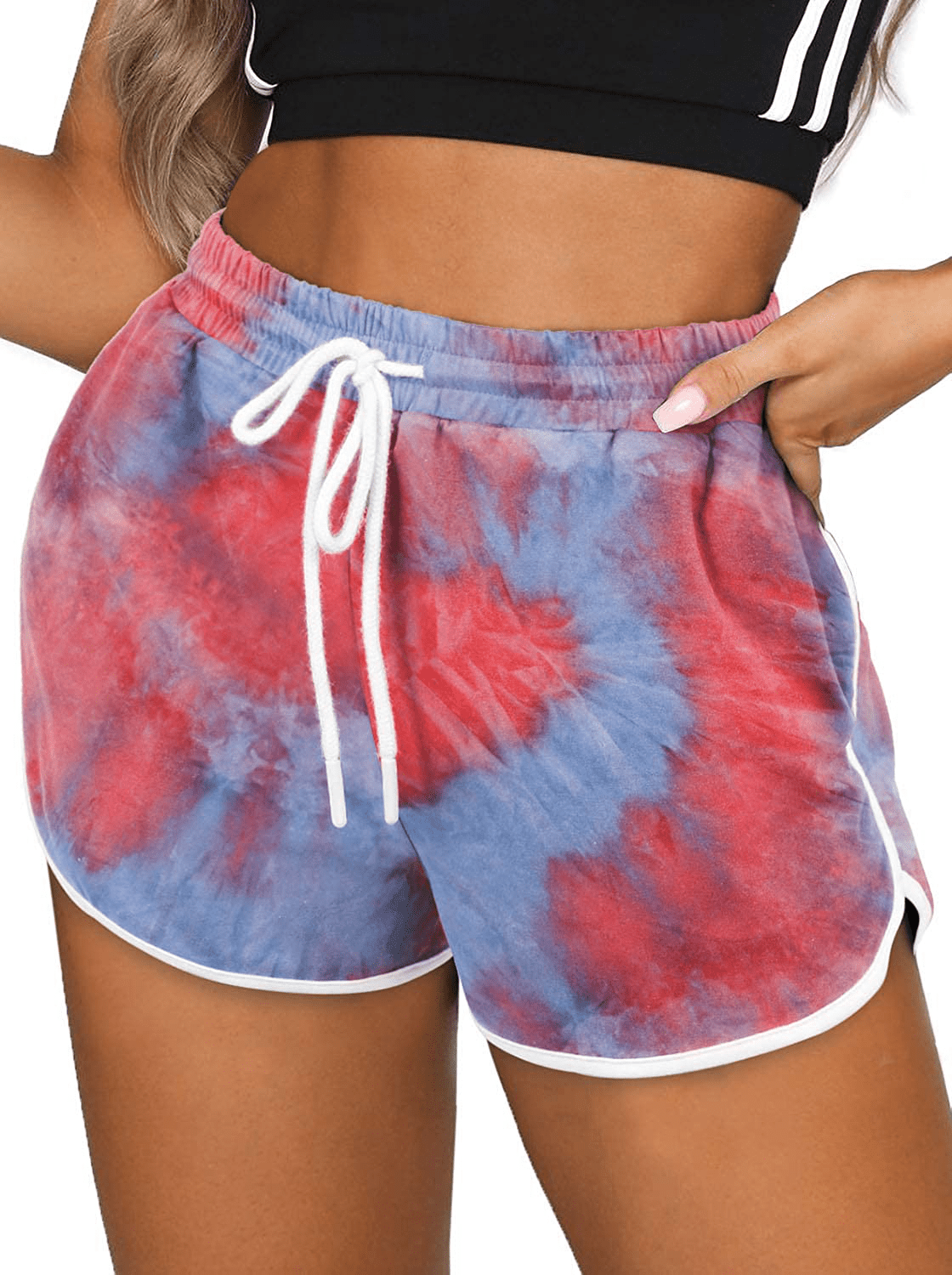 Aloodor Womens Workout Shorts with Pockets Tie Dye Athletic Shorts Plain Lounge Shorts Apparel & Accessories > Clothing > Shorts Kylie Max   