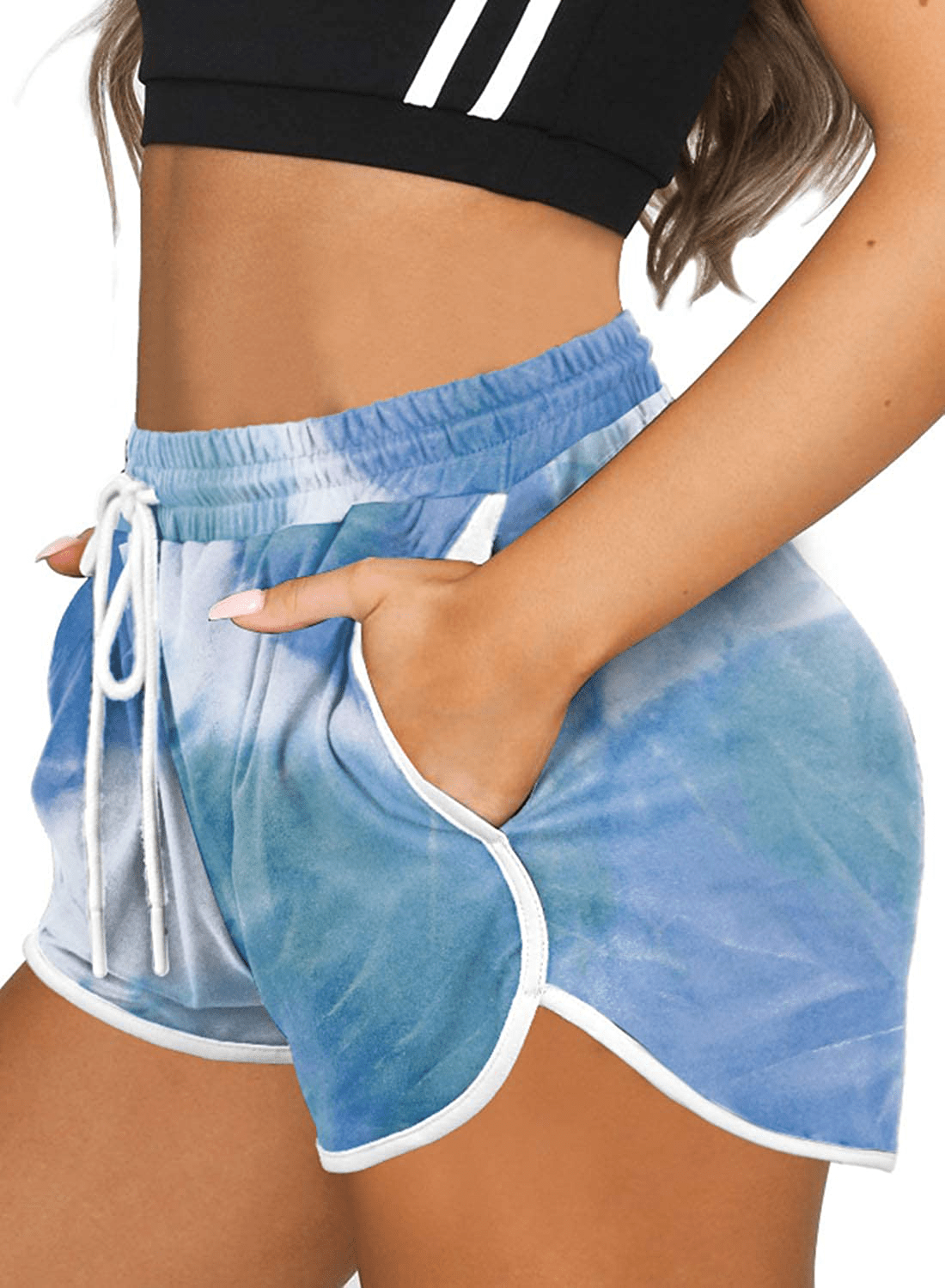 Aloodor Womens Workout Shorts with Pockets Tie Dye Athletic Shorts Plain Lounge Shorts Apparel & Accessories > Clothing > Shorts Kylie Max   