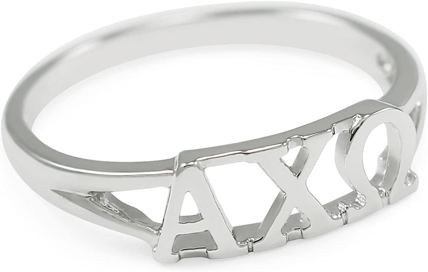 Alpha Chi Omega Sorority Sterling Silver Ring with Greek Cut-Out Letters