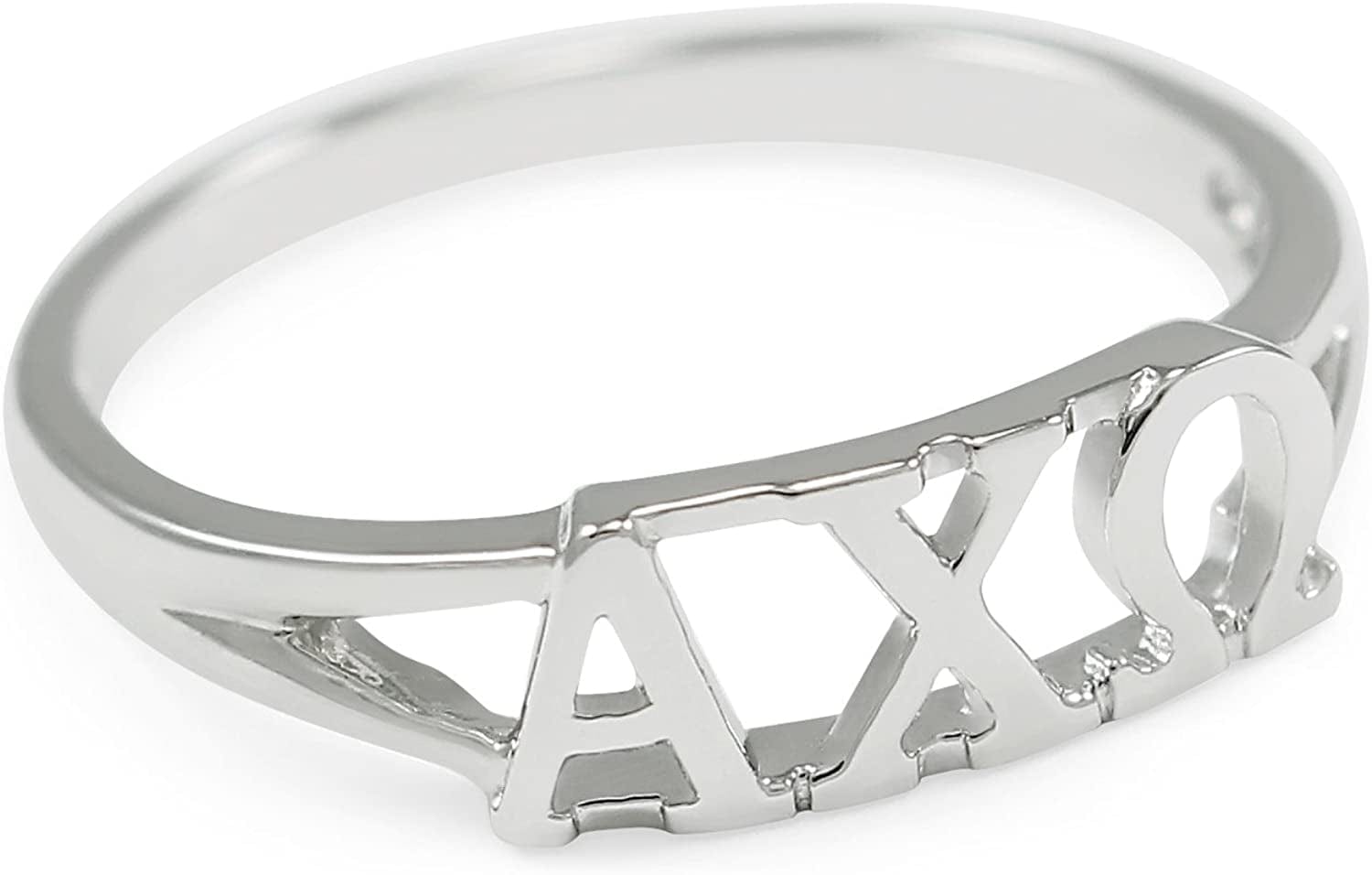 Alpha Chi Omega Sorority Sterling Silver Ring with Greek Cut-Out Letters