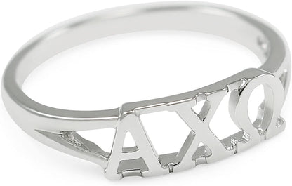 Alpha Chi Omega Sorority Sterling Silver Ring with Greek Cut-Out Letters