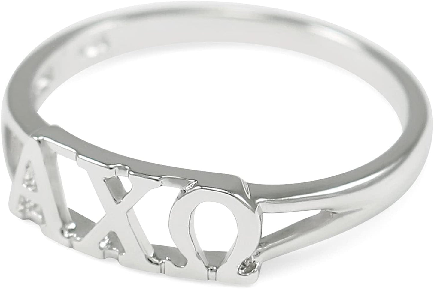 Alpha Chi Omega Sorority Sterling Silver Ring with Greek Cut-Out Letters