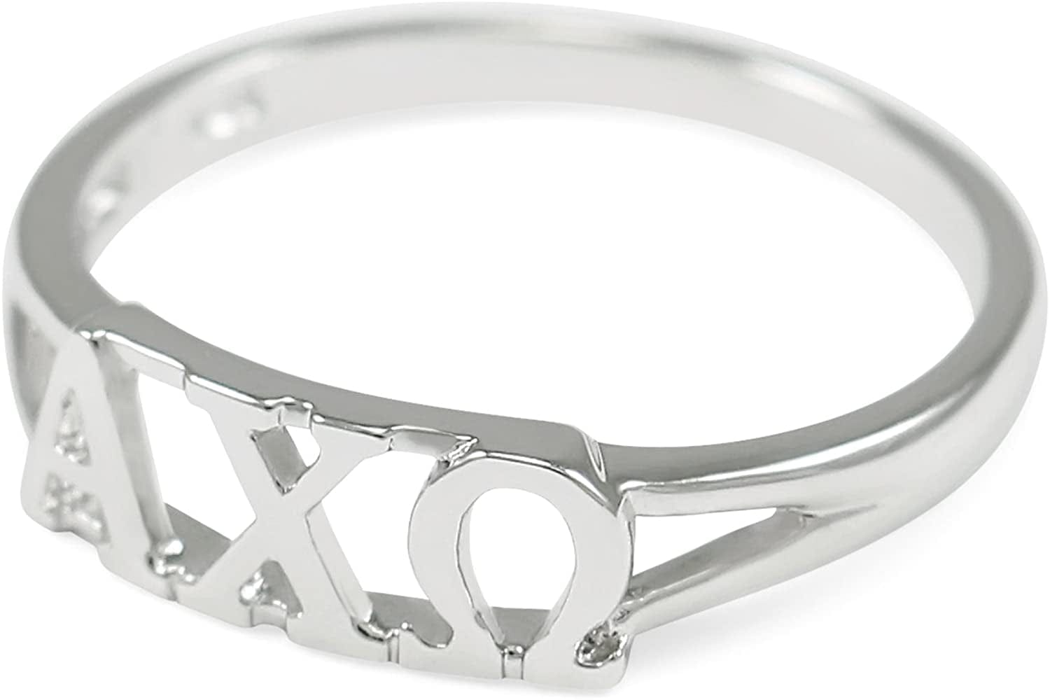 Alpha Chi Omega Sorority Sterling Silver Ring with Greek Cut-Out Letters