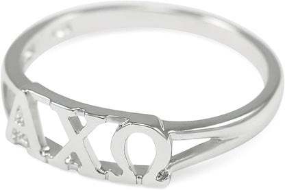 Alpha Chi Omega Sorority Sterling Silver Ring with Greek Cut-Out Letters