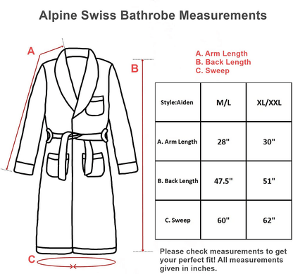 Alpine Swiss Aiden Mens Cotton Terry Cloth Bathrobe Shawl Collar Velour Spa Robe Apparel & Accessories > Clothing > Sleepwear & Loungewear > Robes Kylie Max   