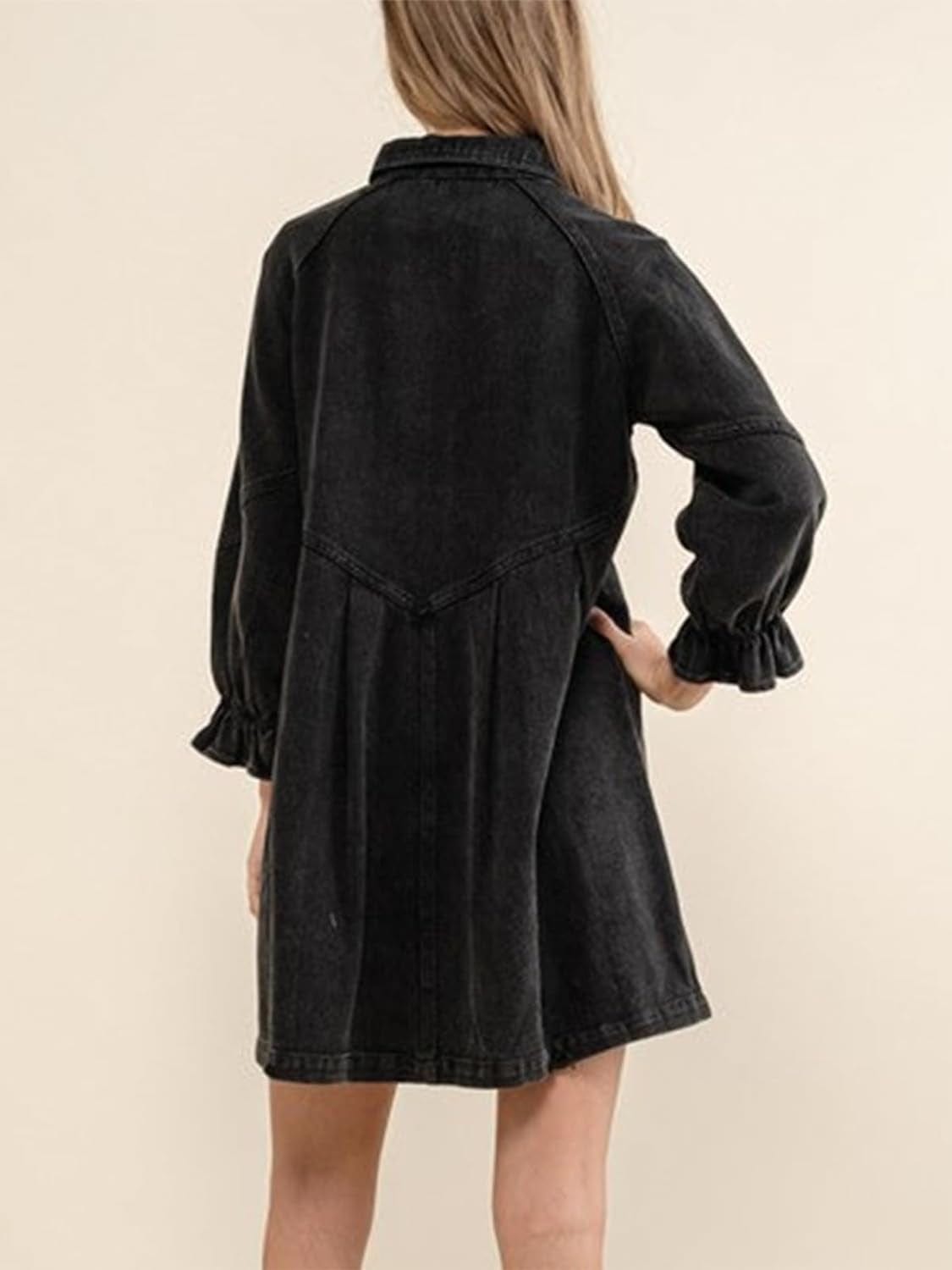 ALSOGO Women Denim Shirt Dress 3/4 Long Sleeves Casual Button down Babydoll Flowy Jean Dresses