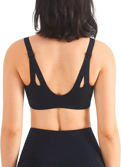Altiland Adjustable Straps Sports Bra for Women High Support, Padded Workout Yoga Athletic Exercise Tops Black / Large