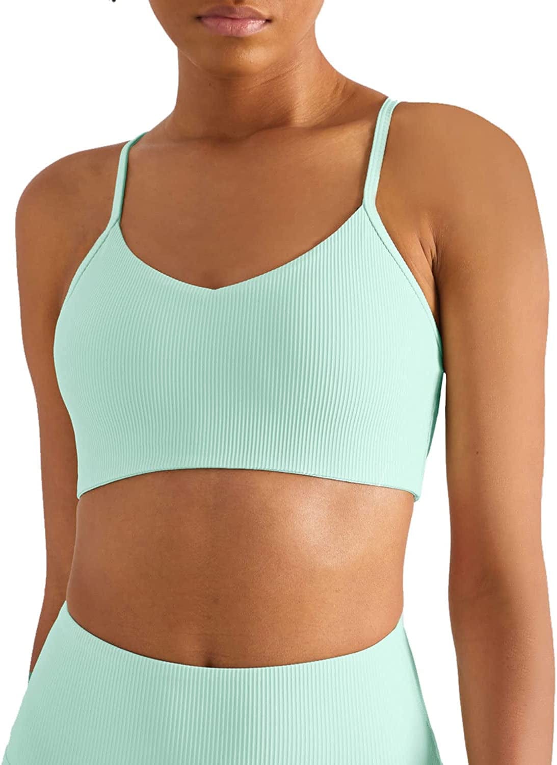 Altiland High Impact Supportive Sports Bras for Women, V Neck Padded Workout Yoga Fitness Running Athletic Tops Pale Mint Green / Large