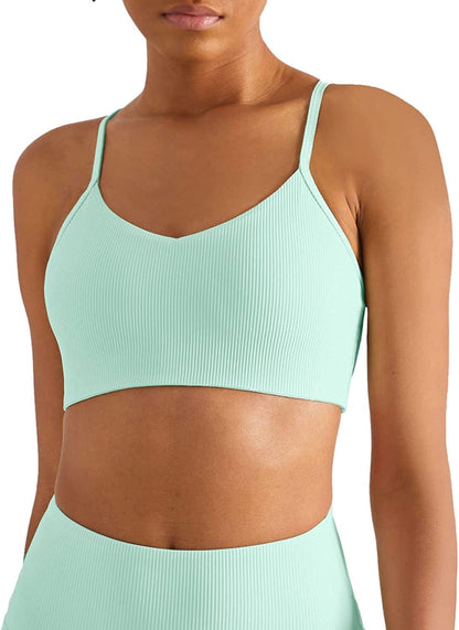 Altiland High Impact Supportive Sports Bras for Women, V Neck Padded Workout Yoga Fitness Running Athletic Tops Pale Mint Green / Large