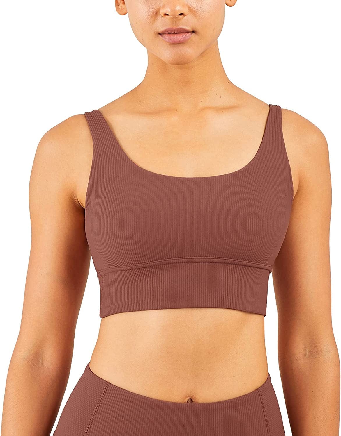 Altiland High Impact Supportive Sports Bras for Women, V Neck Padded Workout Yoga Fitness Running Athletic Tops Ancient Copper / Large