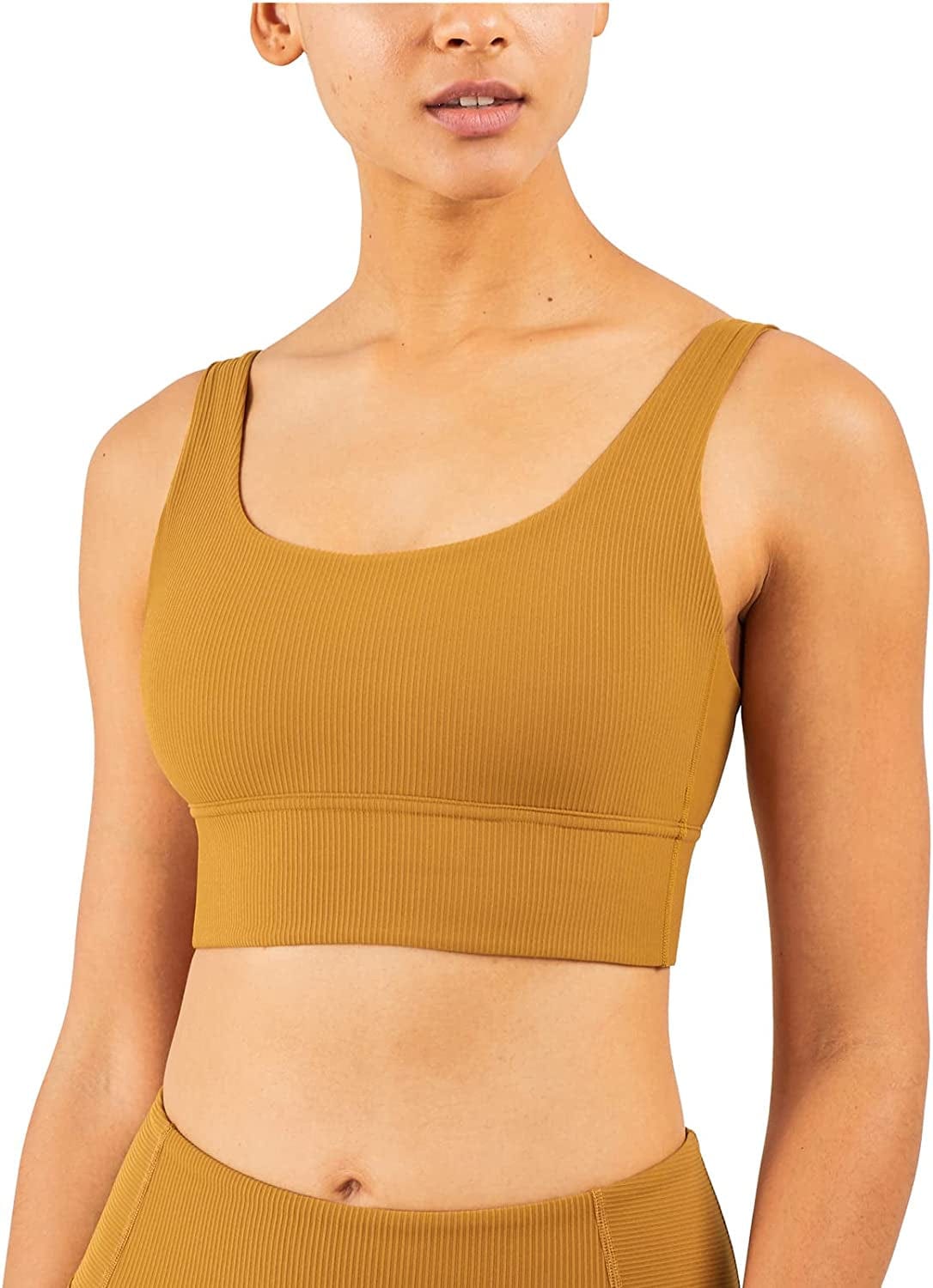 Altiland High Impact Supportive Sports Bras for Women, V Neck Padded Workout Yoga Fitness Running Athletic Tops Spiced Bronze / Large