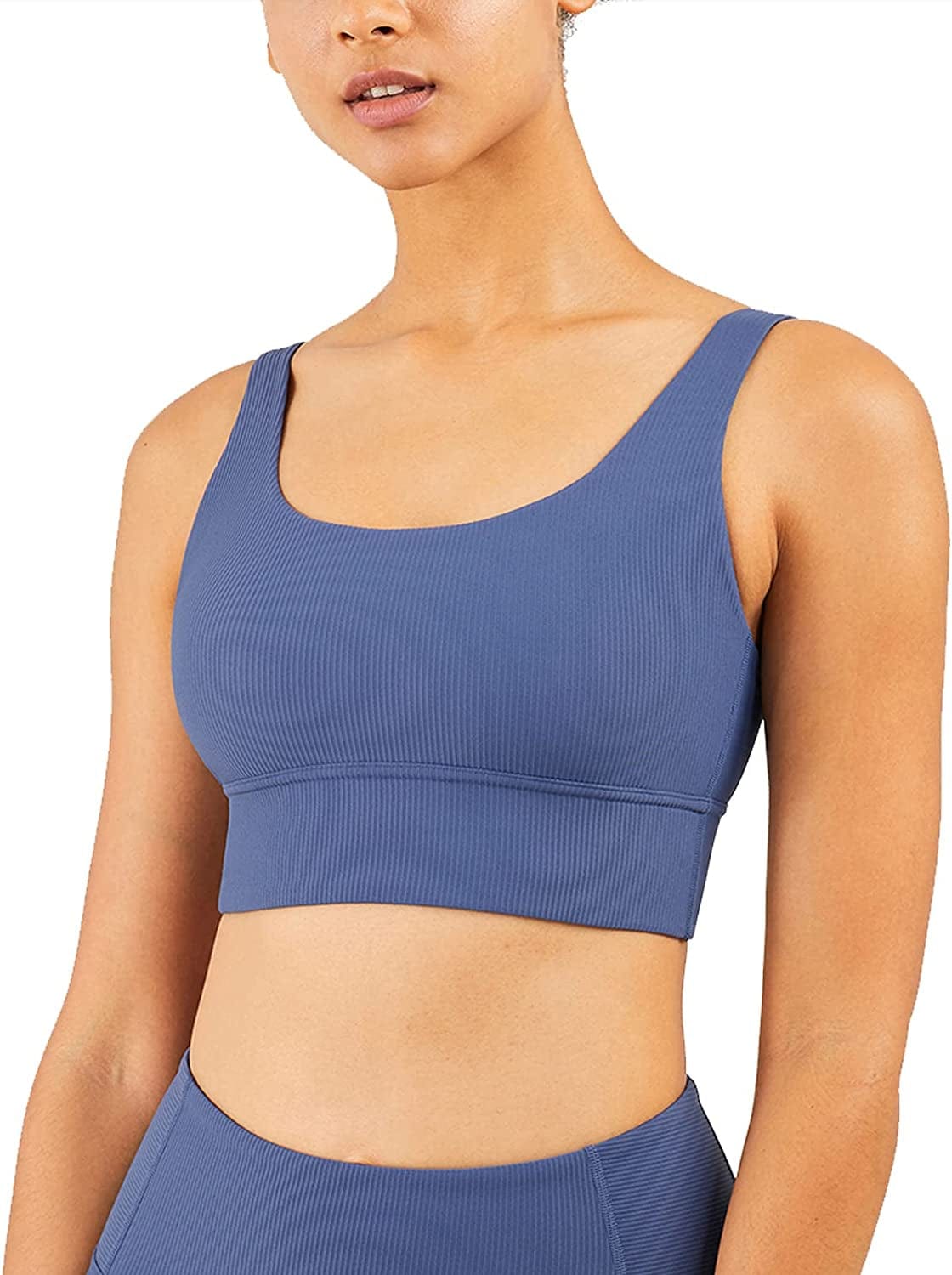 Altiland High Impact Supportive Sports Bras for Women, V Neck Padded Workout Yoga Fitness Running Athletic Tops Ink Blue / Small