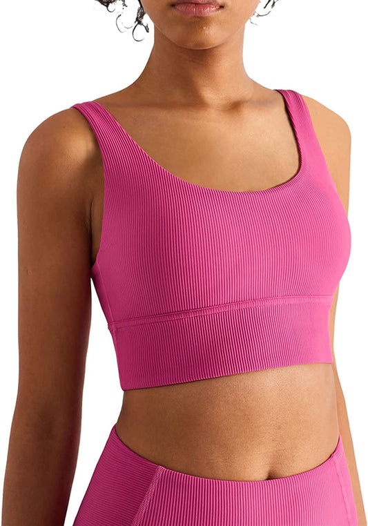Altiland High Impact Supportive Sports Bras for Women, V Neck Padded Workout Yoga Fitness Running Athletic Tops Pink Lychee / Small