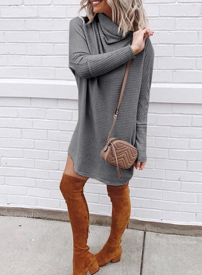 Alvaq Womens 2023 Fall Turtleneck Long Sleeve Waffle Knit Dresss Casual Pullover Short Sweater Dresses