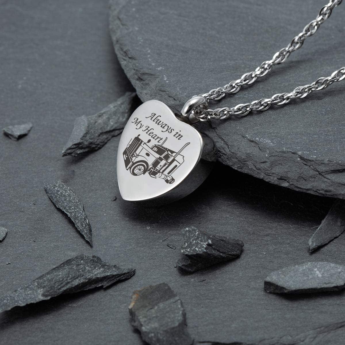 Always in My Heart Urn Necklace for Ashes Trucker Memory Pendant Cremation Jewelry