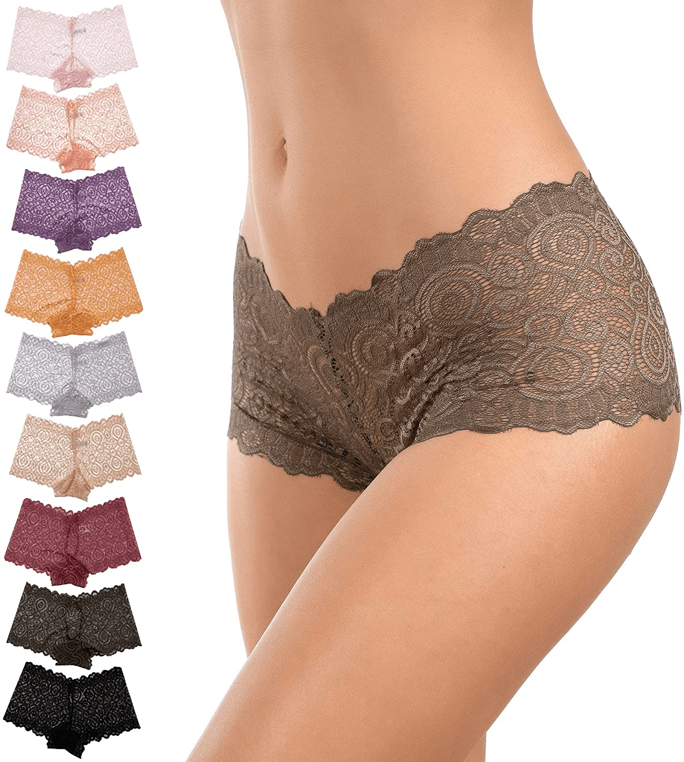 Alyce Intimates Pack of 10 Womens Lace Boyshort Panty, Regular to plus Size Apparel & Accessories > Clothing > Underwear & Socks > Underwear Alyce Ives Intimates   