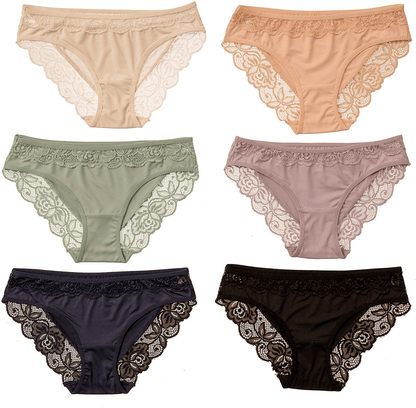 Alyce Intimates Pack of 6 Women’S Lace Bikini Apparel & Accessories > Clothing > Underwear & Socks > Underwear Alyce Ives Intimates Lace Trim Medium 