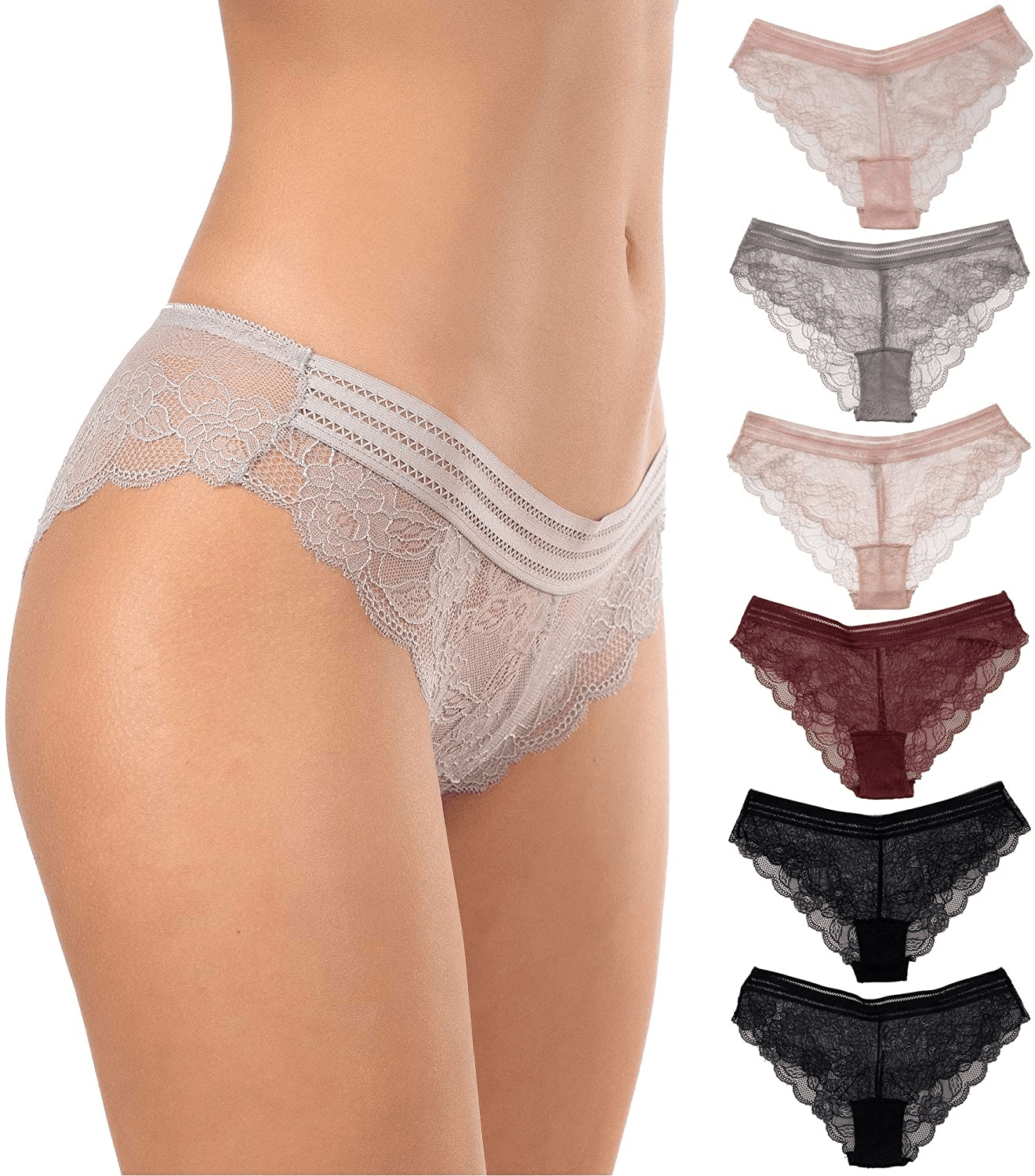 Alyce Intimates Pack of 6 Women’S Lace Bikini Apparel & Accessories > Clothing > Underwear & Socks > Underwear Alyce Ives Intimates Sheer Lace Medium 
