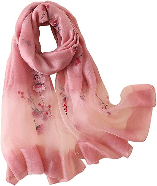 Alysee Women Light Silk&Wool Mixed Lovely Embroidered Scarf Headwrap Shawl Apparel & Accessories > Clothing Accessories > Scarves & Shawls Alysee   