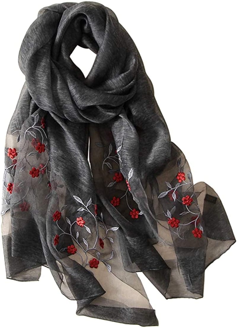 Alysee Women Lovely Silk&Wool Mixed Floral Embroidered Scarf Shawl Wrap Apparel & Accessories > Clothing Accessories > Scarves & Shawls Alysee Black  