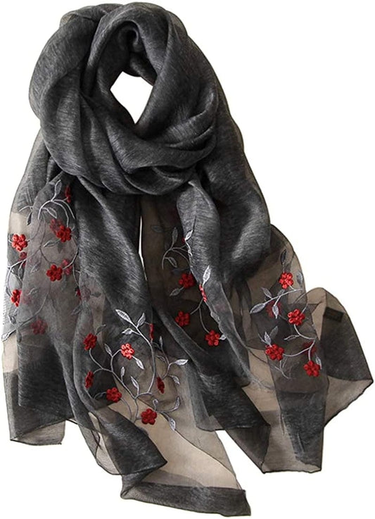Alysee Women Lovely Silk&Wool Mixed Floral Embroidered Scarf Shawl Wrap Apparel & Accessories > Clothing Accessories > Scarves & Shawls Alysee Black  
