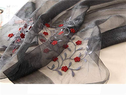 Alysee Women Lovely Silk&Wool Mixed Floral Embroidered Scarf Shawl Wrap Apparel & Accessories > Clothing Accessories > Scarves & Shawls Alysee   