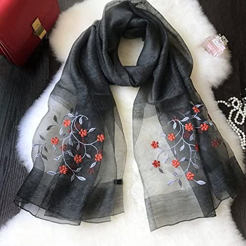 Alysee Women Lovely Silk&Wool Mixed Floral Embroidered Scarf Shawl Wrap Apparel & Accessories > Clothing Accessories > Scarves & Shawls Alysee   