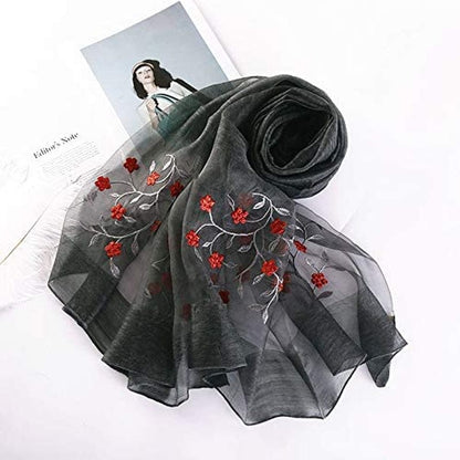 Alysee Women Lovely Silk&Wool Mixed Floral Embroidered Scarf Shawl Wrap Apparel & Accessories > Clothing Accessories > Scarves & Shawls Alysee   