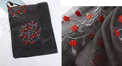 Alysee Women Lovely Silk&Wool Mixed Floral Embroidered Scarf Shawl Wrap Apparel & Accessories > Clothing Accessories > Scarves & Shawls Alysee   