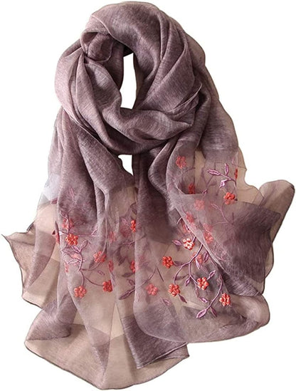 Alysee Women Lovely Silk&Wool Mixed Floral Embroidered Scarf Shawl Wrap Apparel & Accessories > Clothing Accessories > Scarves & Shawls Alysee Grey Purple  