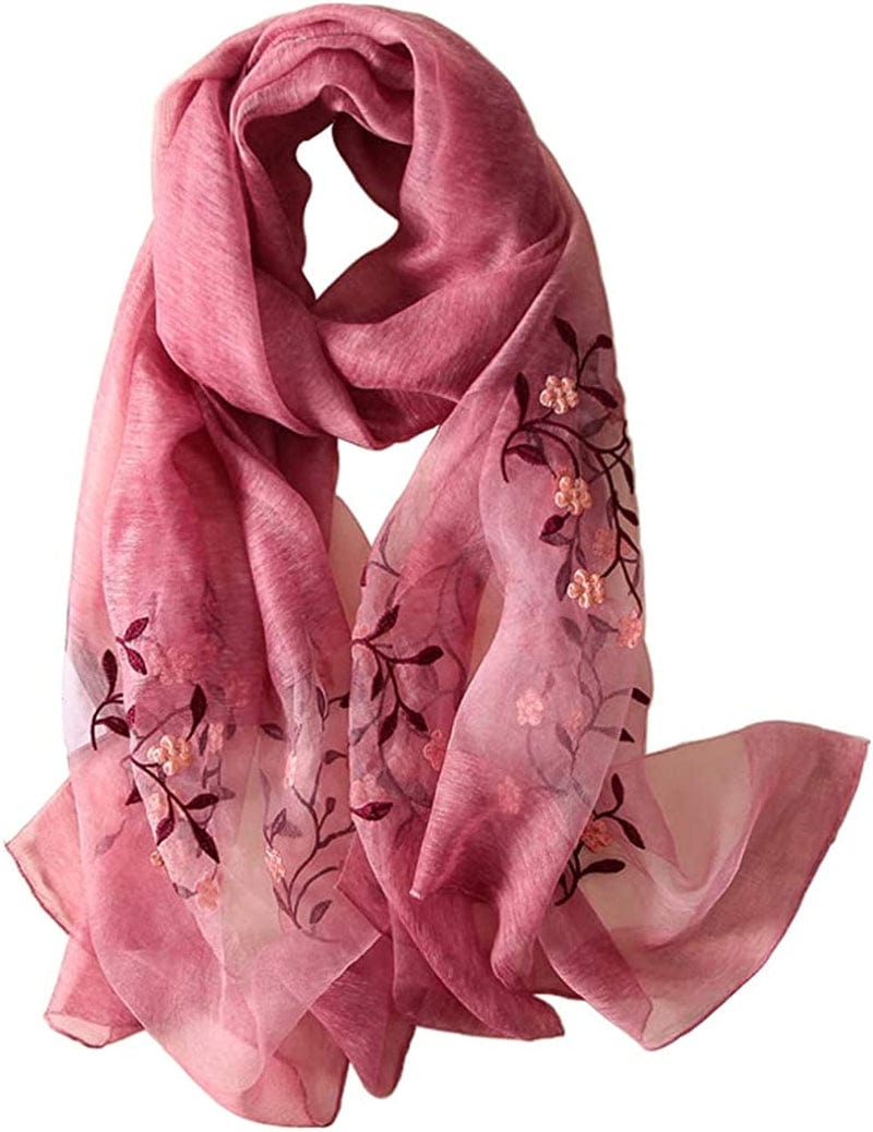 Alysee Women Lovely Silk&Wool Mixed Floral Embroidered Scarf Shawl Wrap Apparel & Accessories > Clothing Accessories > Scarves & Shawls Alysee Fuchsia  