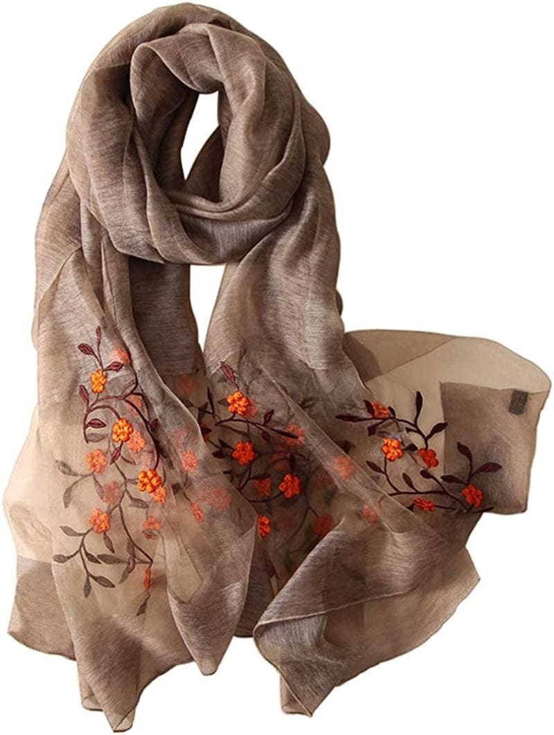Alysee Women Lovely Silk&Wool Mixed Floral Embroidered Scarf Shawl Wrap Apparel & Accessories > Clothing Accessories > Scarves & Shawls Alysee Khaki  