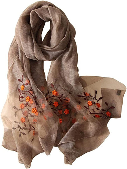 Alysee Women Lovely Silk&Wool Mixed Floral Embroidered Scarf Shawl Wrap Apparel & Accessories > Clothing Accessories > Scarves & Shawls Alysee Khaki  
