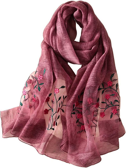 Alysee Women Lovely Silk&Wool Mixed Floral Embroidered Scarf Shawl Wrap Apparel & Accessories > Clothing Accessories > Scarves & Shawls Alysee Grey Wine  