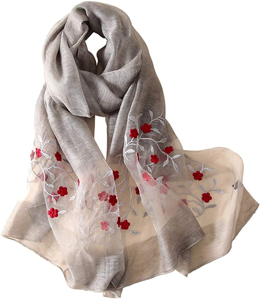 Alysee Women Lovely Silk&Wool Mixed Floral Embroidered Scarf Shawl Wrap Apparel & Accessories > Clothing Accessories > Scarves & Shawls Alysee Grey  