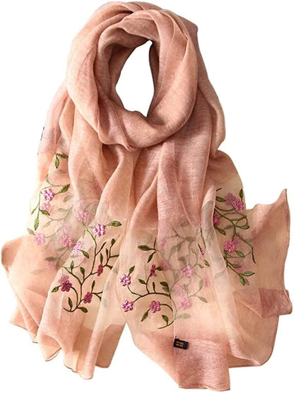 Alysee Women Lovely Silk&Wool Mixed Floral Embroidered Scarf Shawl Wrap Apparel & Accessories > Clothing Accessories > Scarves & Shawls Alysee Orange Beige  