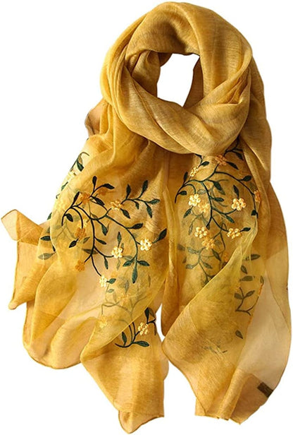 Alysee Women Lovely Silk&Wool Mixed Floral Embroidered Scarf Shawl Wrap Apparel & Accessories > Clothing Accessories > Scarves & Shawls Alysee Mustard Yellow  