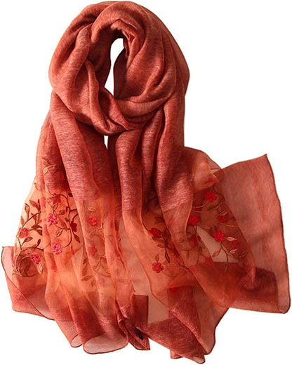 Alysee Women Lovely Silk&Wool Mixed Floral Embroidered Scarf Shawl Wrap Apparel & Accessories > Clothing Accessories > Scarves & Shawls Alysee Rust Red  