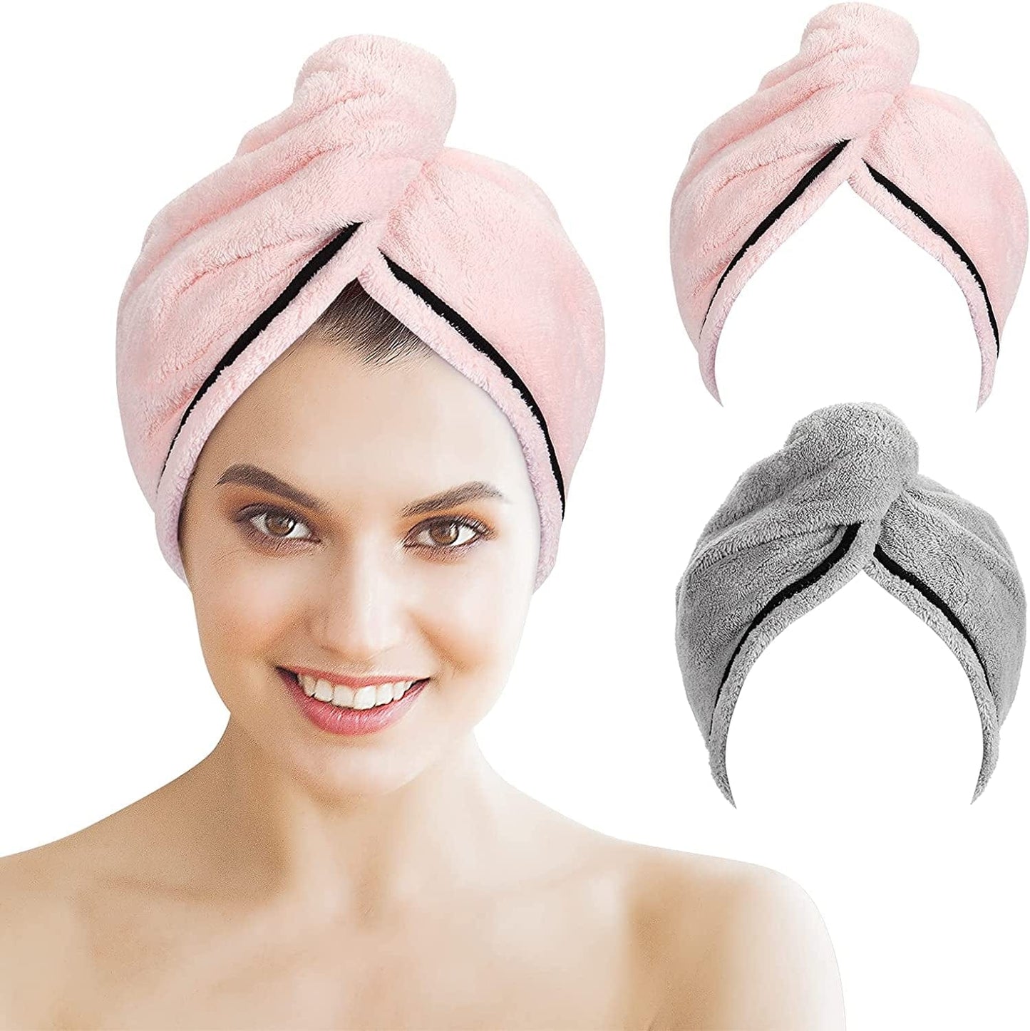 Amazerbath Hair Towel, Microfiber Hair Towel Wrap for Women, Curly Hair Drying Towels for Long Hair Care anti Frizz, 26 X 10 Inches Cotton Hair Turban Towel for Wet Hair Quick Dry, Grey and Pink Health & Beauty > Personal Care > Hair Care AmazerBath   