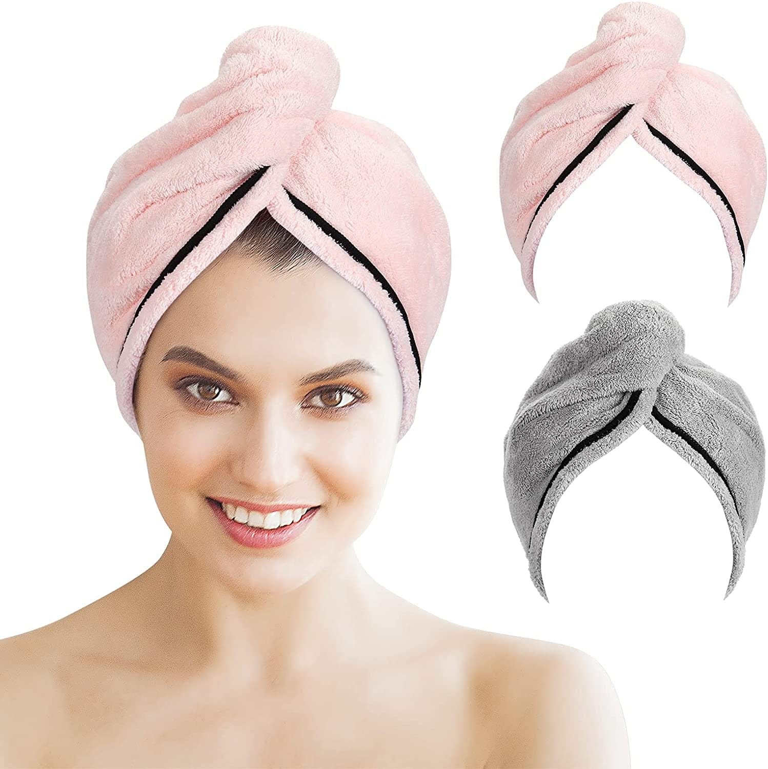 Amazerbath Hair Towel, Microfiber Hair Towel Wrap for Women, Curly Hair Drying Towels for Long Hair Care anti Frizz, 26 X 10 Inches Cotton Hair Turban Towel for Wet Hair Quick Dry, Grey and Pink Health & Beauty > Personal Care > Hair Care AmazerBath   