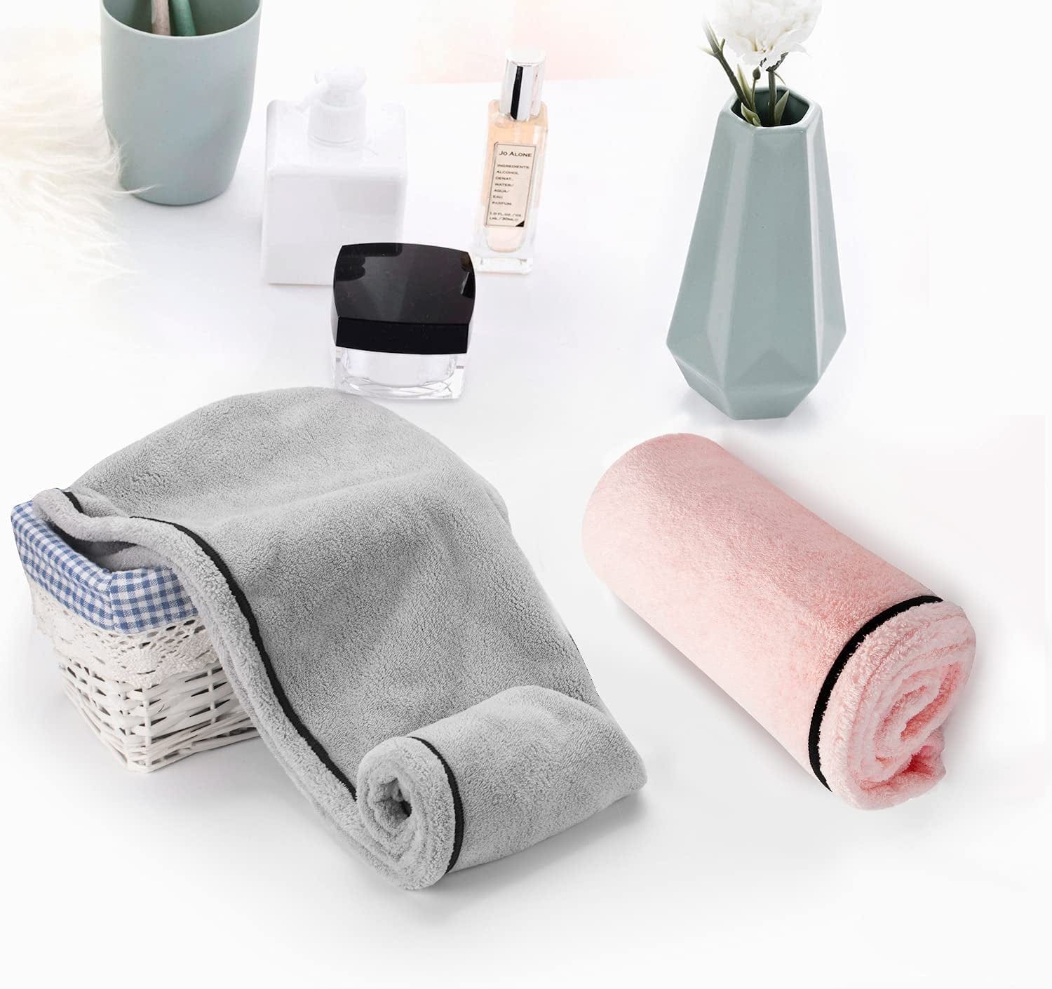 Amazerbath Hair Towel, Microfiber Hair Towel Wrap for Women, Curly Hair Drying Towels for Long Hair Care anti Frizz, 26 X 10 Inches Cotton Hair Turban Towel for Wet Hair Quick Dry, Grey and Pink Health & Beauty > Personal Care > Hair Care AmazerBath   