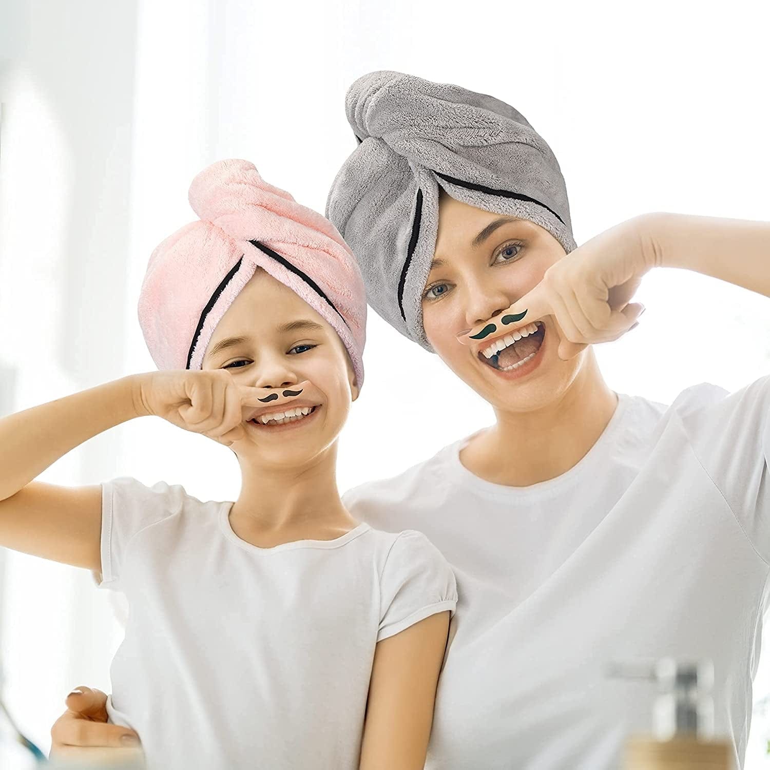 Amazerbath Hair Towel, Microfiber Hair Towel Wrap for Women, Curly Hair Drying Towels for Long Hair Care anti Frizz, 26 X 10 Inches Cotton Hair Turban Towel for Wet Hair Quick Dry, Grey and Pink Health & Beauty > Personal Care > Hair Care AmazerBath   