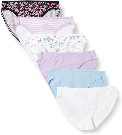 Amazon Essentials Women'S Cotton High Leg Brief Underwear, Multipacks Apparel & Accessories > Clothing > Underwear & Socks > Underwear KYLIE MAX White, Wildflower 6 X-Small