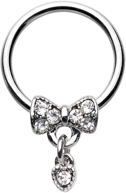 Amelia Fashion 16 Gauge Dainty Bow-Tie Dangle Captive Bead Ring 316L Surgical Steel Apparel & Accessories > Jewelry > Rings Generic   